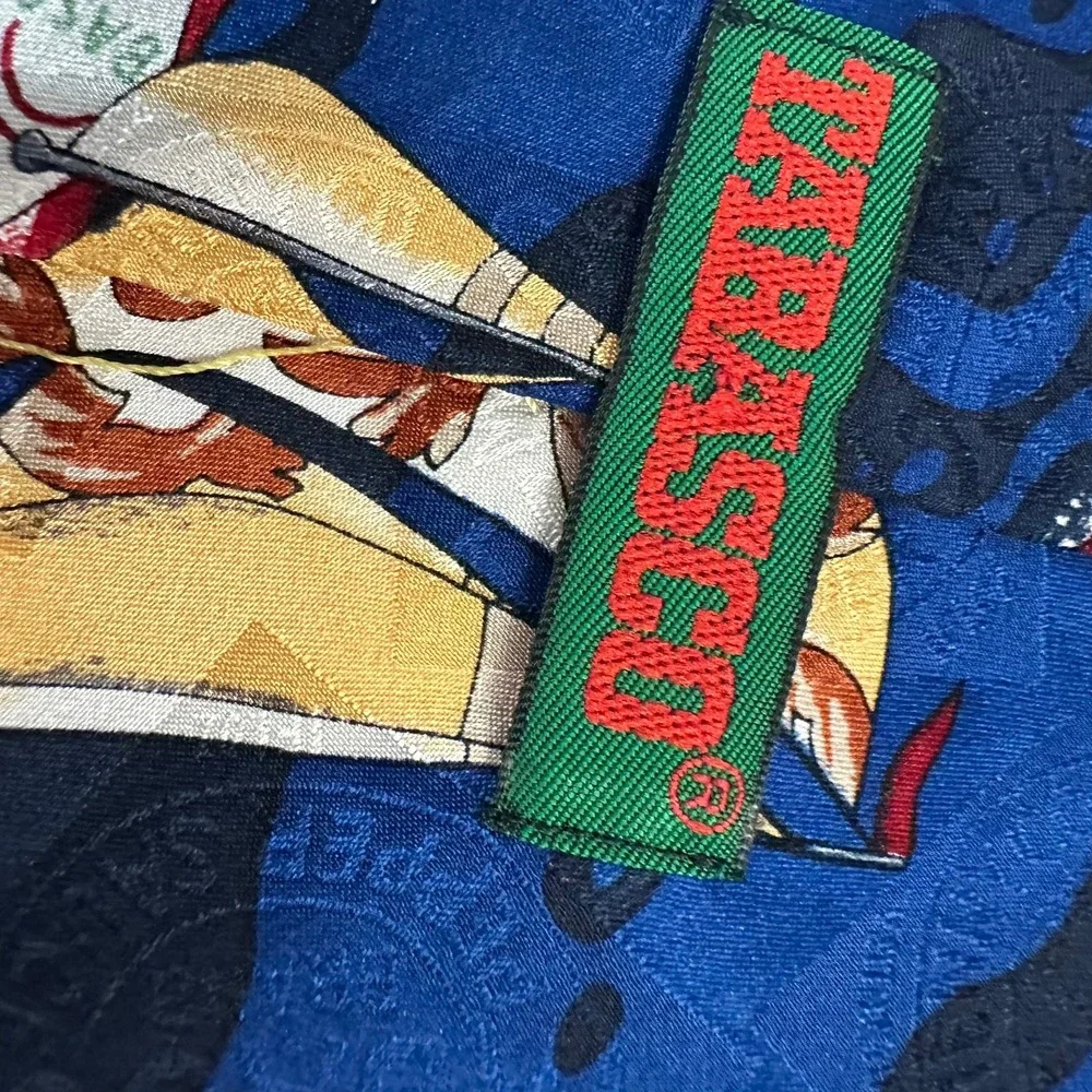 Tabasco Mens Silk Necktie Navy Blue Sailboat Hot Sauce Novelty Made in USA